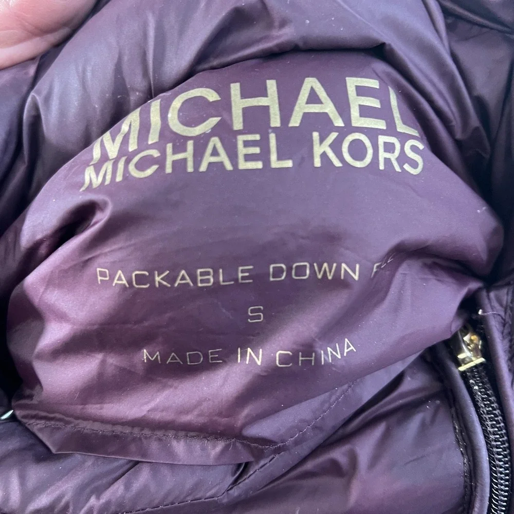 Michael Michael Kors Jacket Womens Small Purple Hooded Packable Down Puffer Coat